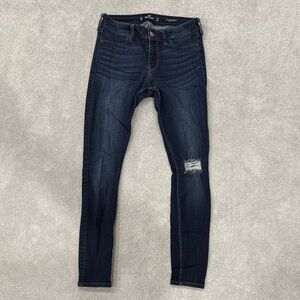Hollister Dark Wash Skinny Jeans with Distressed Knee